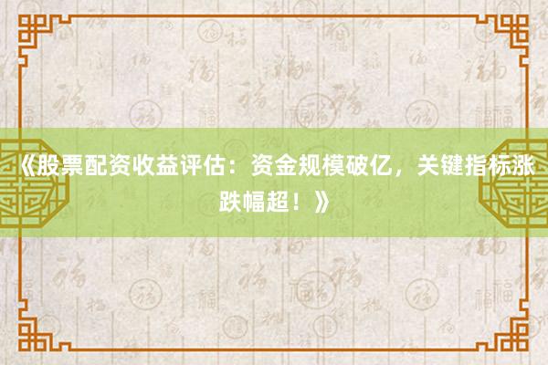 《股票配资收益评估：资金规模破亿，关键指标涨跌幅超！》