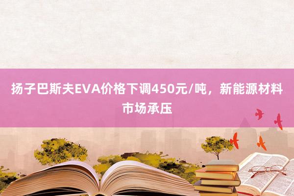 扬子巴斯夫EVA价格下调450元/吨，新能源材料市场承压